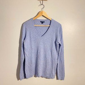 Tommy Hilfiger Women Solid Cableknit Cable Knit Ivy V-Neck Sweater